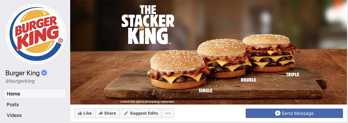 Screenshot of Burger King's Facebook cover photo