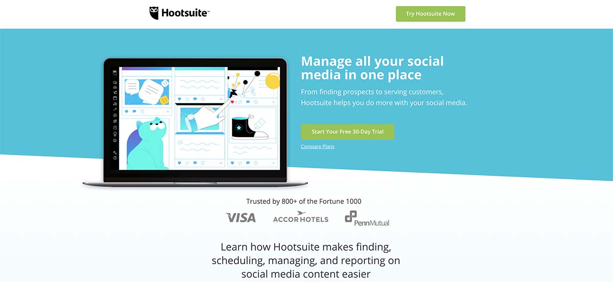 Screenshot of Hootsuite's homepage