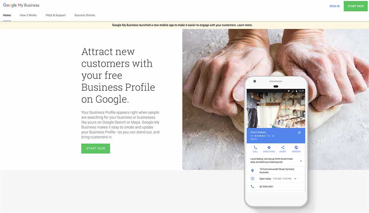 Screenshot of Google My Business's homepage