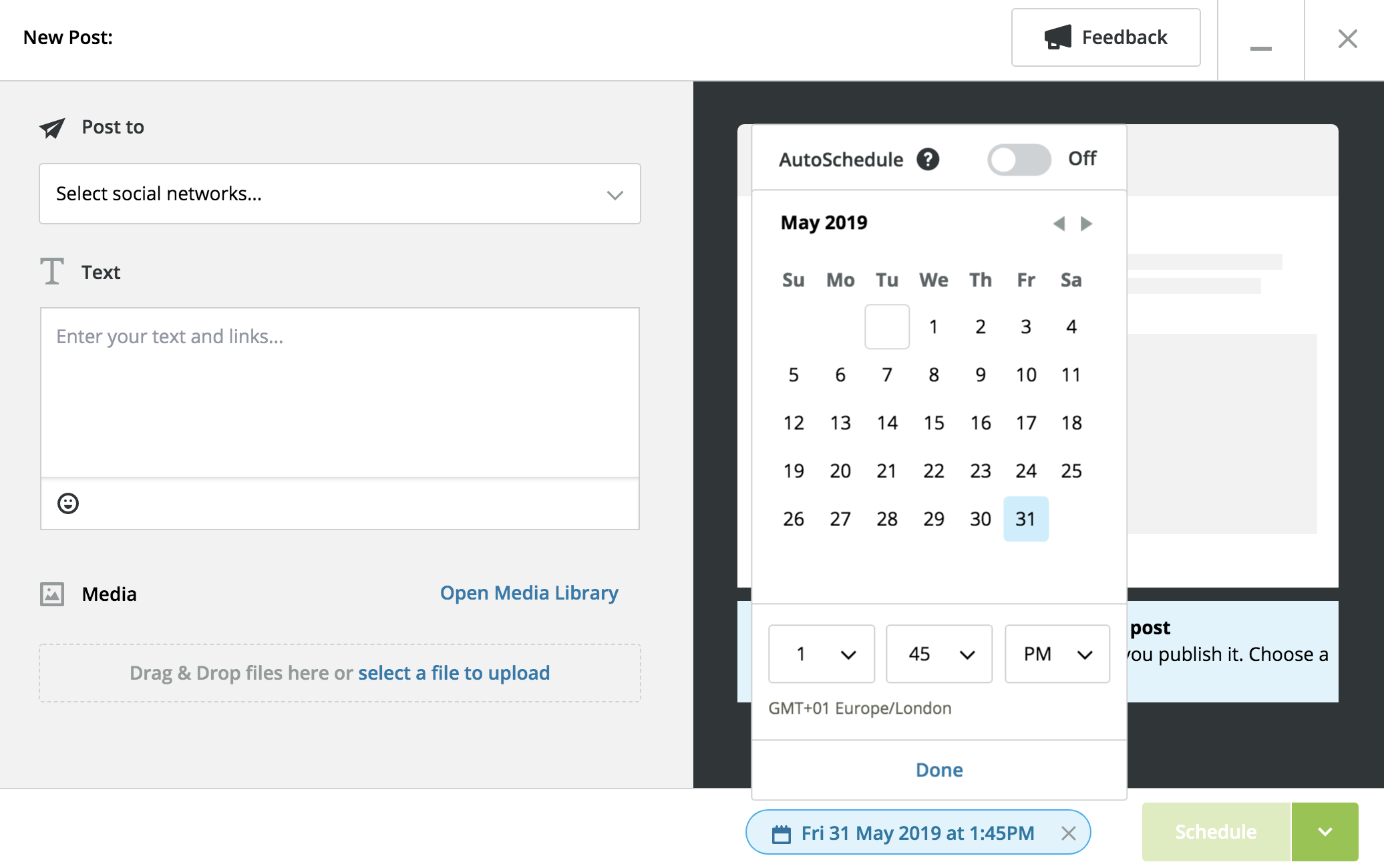 Screenshot of Hootsuite's scheduling software