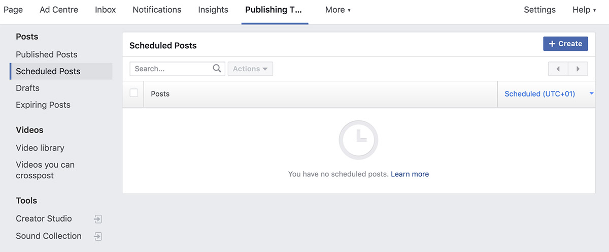 Screenshot of Facebook's scheduling tools