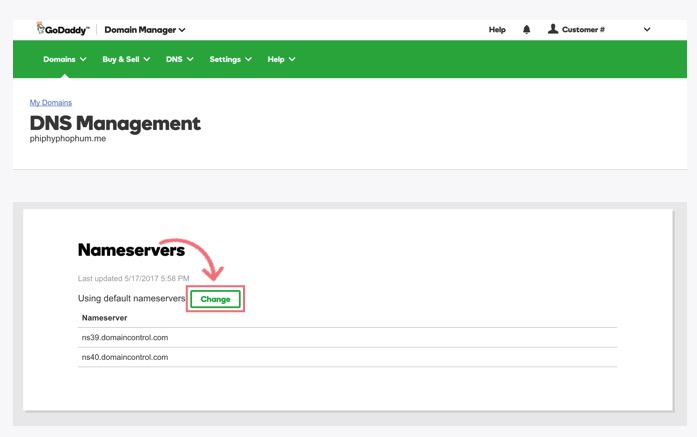 screenshot of godaddy's dns management page